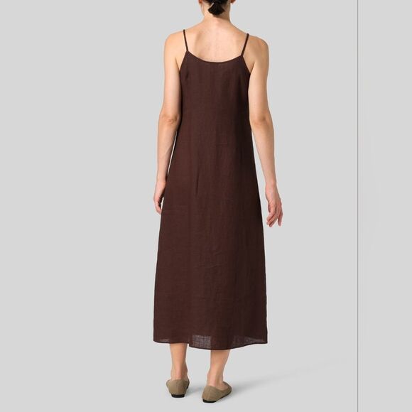 Vivid Chocolate Brown 💯 Linen Midi Slip Dress Large - Picture 8 of 12